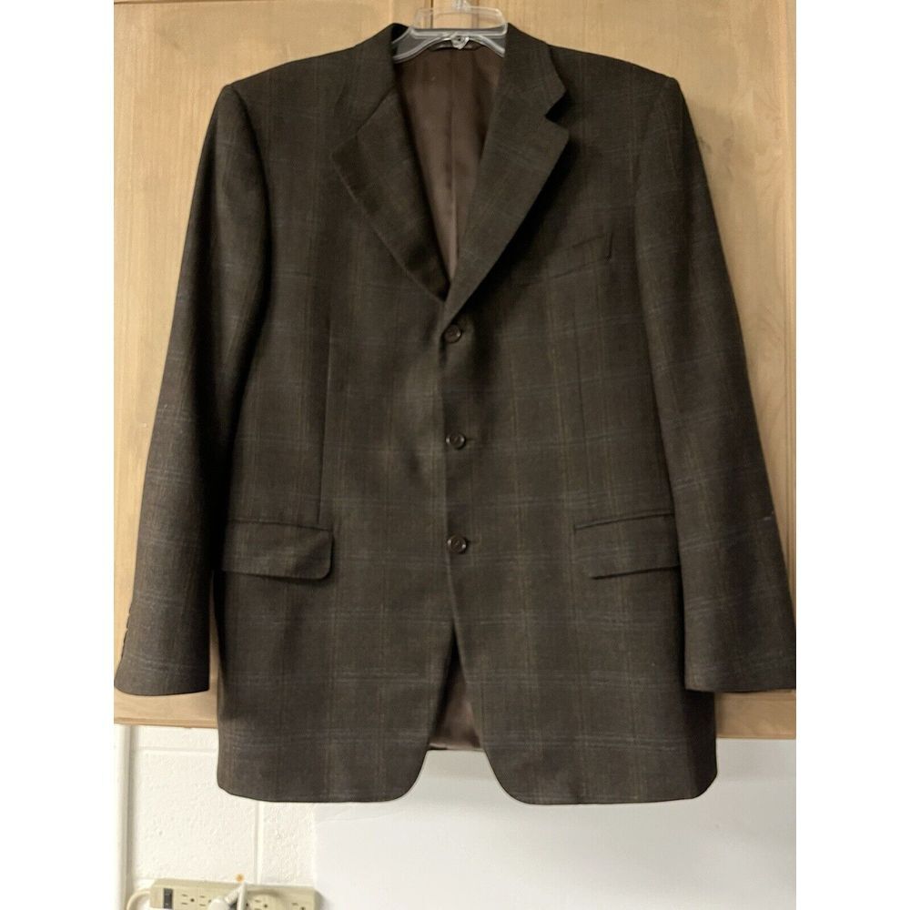 Canali Sport Coat 44R 90% Wool 10% Cashmere Made In‎ Italy Brown Plaid